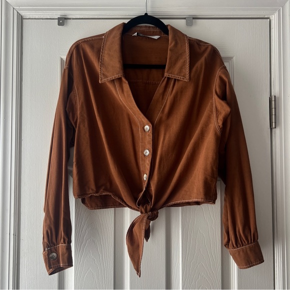 Zara Western Crop Blouse with Tie Front - Picture 1 of 7